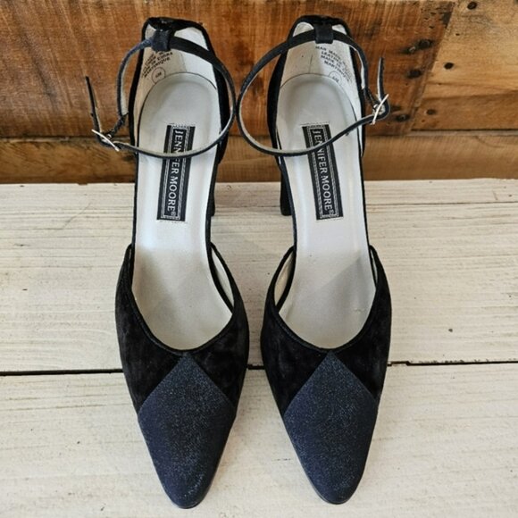 Jennifer Moore black satin & velvet strappy heels size 6 - Picture 2 of 12